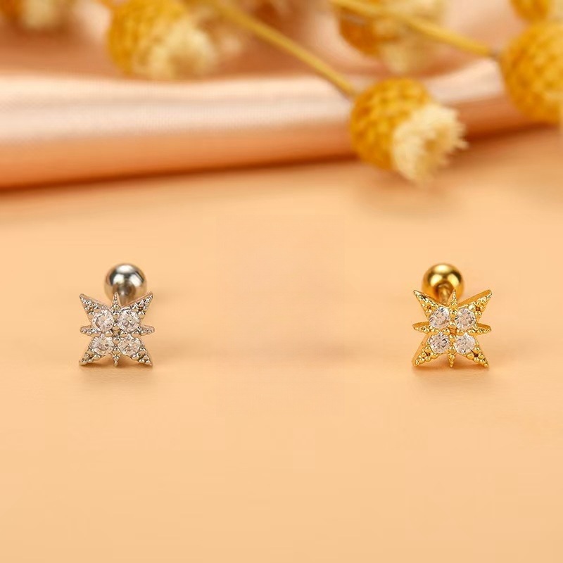 New Diamond Cross Ear Bone Nail Stainless Steel Rod Ear Nail Retro Temperament Earrings detail image 9