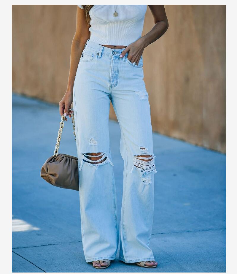 high-Waisted Slim Ripped Loose Jeans NSYF57068