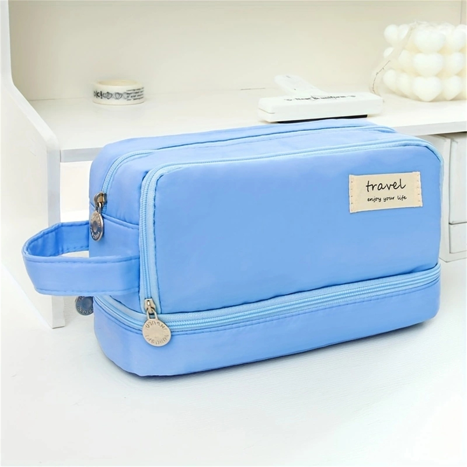 Caja de lápices de estudiante de secundaria de gran capacidad transfronteriza caja de lápices de doble capa caja de lápices multifuncional simple caja de lápices caja de papelería al por mayor