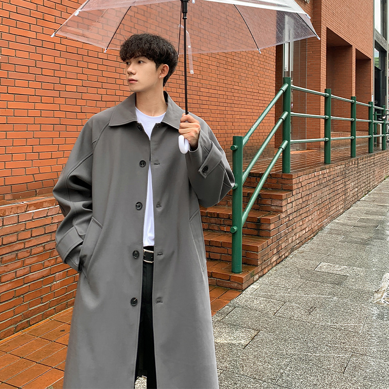 日本の春秋の襟をめくる風の服の男性の中で長いタイプの英倫の風のコートの潮流のゆったりしている通勤のレジャーのコートの韓国版|undefined