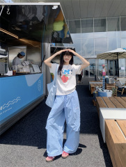 ホワイトストロベリープリントラウンドネック半袖Tシャツレディース夏韓国シックなルーズデザイン甘くて万能なトップス