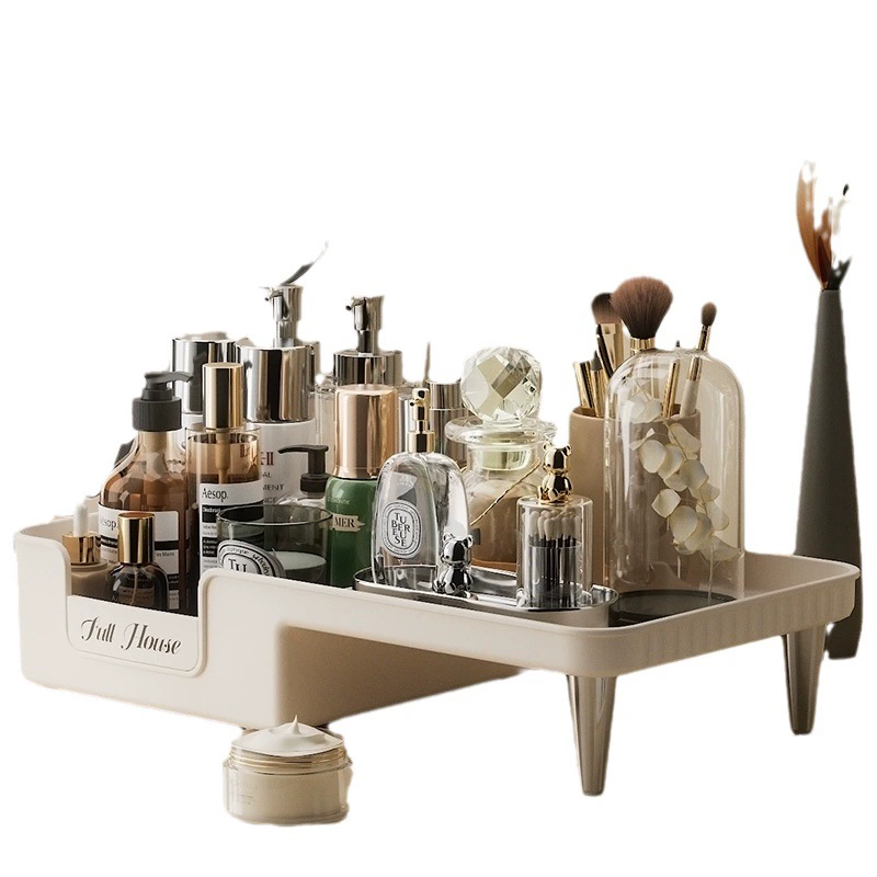 Cosmetic Storage Box 8001, Cream Dressing Table Organizer, Single or Double Layer, Light Luxury