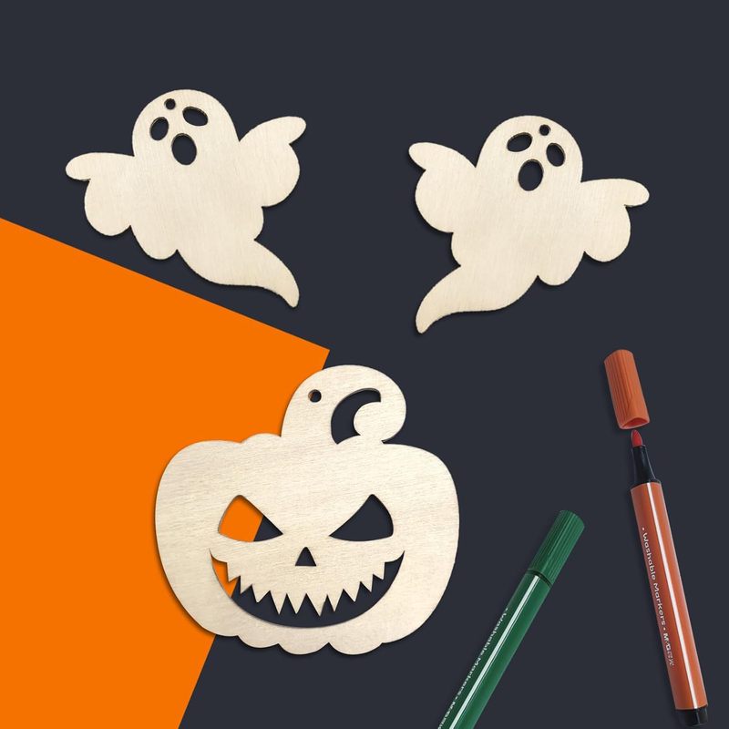 クロスボーダー木製ハロウィン中空装飾ウッドチップ DIY 子供のクリエイティブ未完成ゴースト魔女工芸品|undefined
