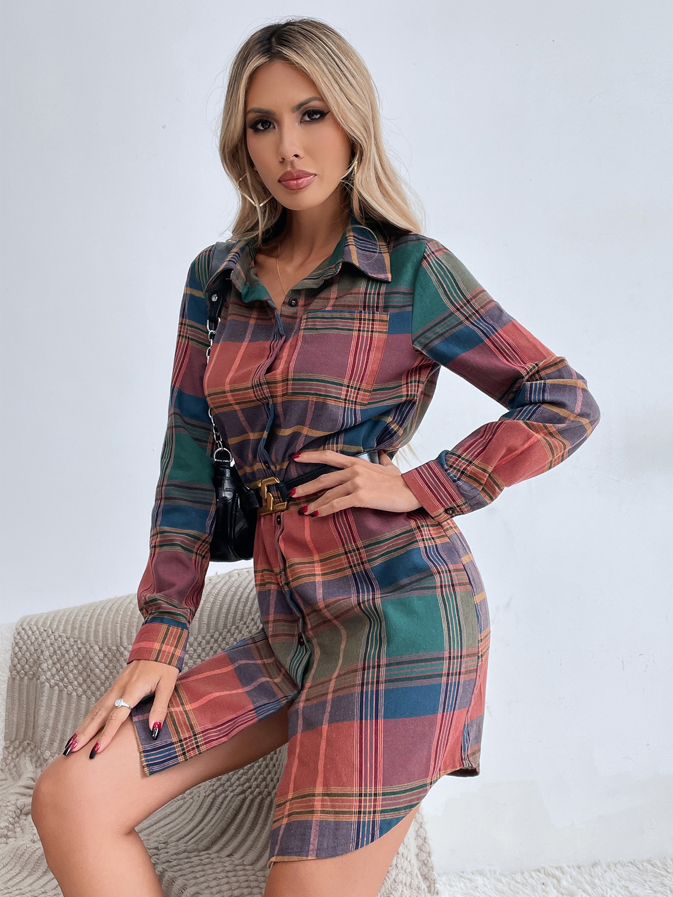 plaid shirt loose dress nihaostyles wholesale clothes NSJM91274