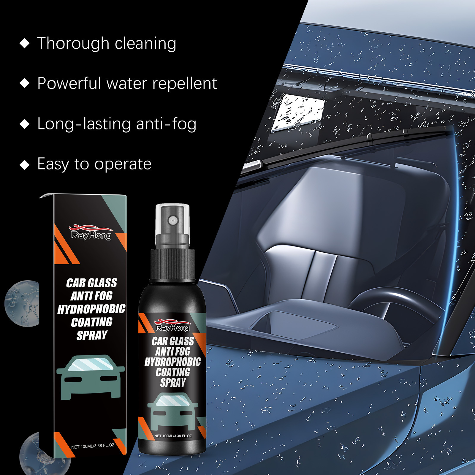 Rayhong Car Windshield Spray Windshield Rearview Mirror Cleaner Stain Remover Water Repellent Anti-Fog Agent