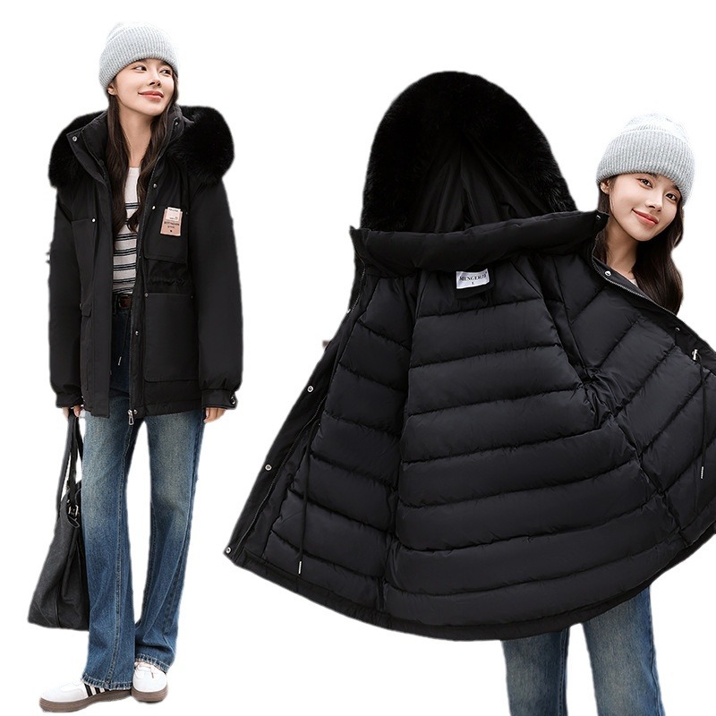 Trajes de mujer transfronterizos de terciopelo grueso para superar el estilo de invierno de 2025 nuevo estilo de cuello de cabello grande delgado abrigo de algodón delgado image 6