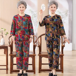 老人衣服女春夏2026新款棉绸两件套中老年妈妈装70岁奶奶夏装套装