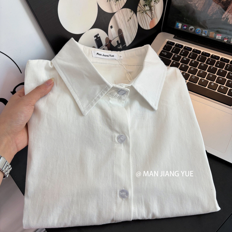 유럽과 미국의 국경 여성 의류 2025 봄 새로운면 화이트 셔츠 봄과 가을 JK 유니폼 기본베이스 셔츠