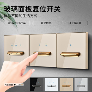 International Electrician Glass Toggle Gold with Indicator Light Led Large Panel Plug-In One-Open 5 Five-Hole Switch Power-Off Plug-In