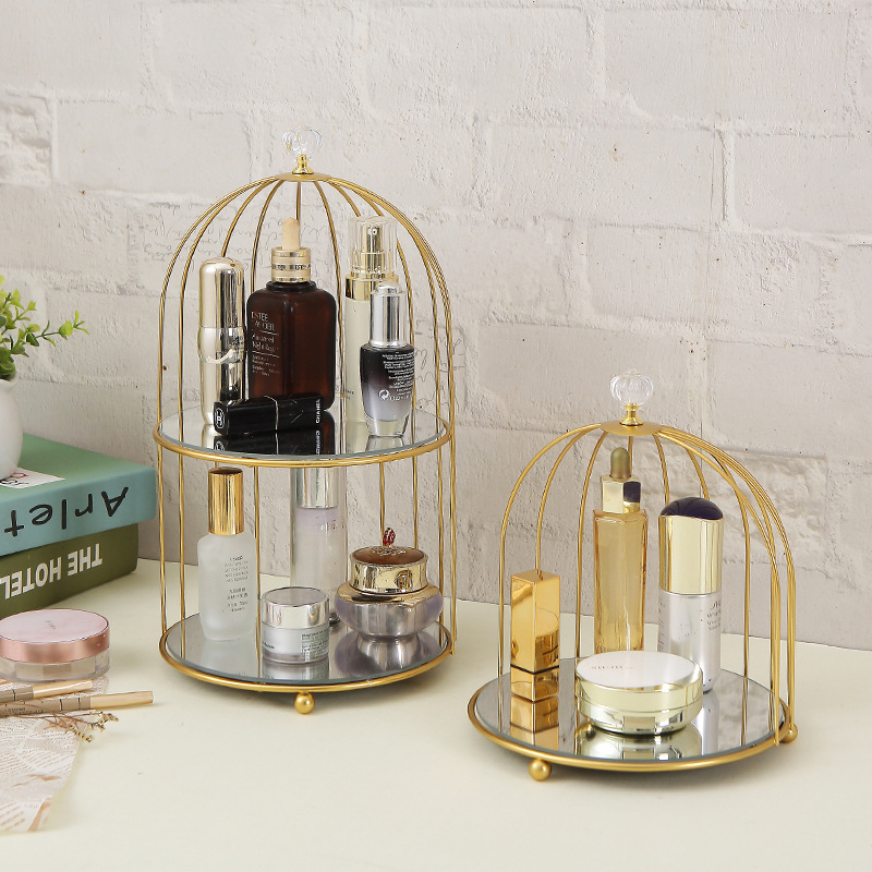 Escritorio tocador Bird Cage perfume cosméticos cuidado de la piel estante caja de almacenamiento decorativo estante de exhibición baño dormitorio
