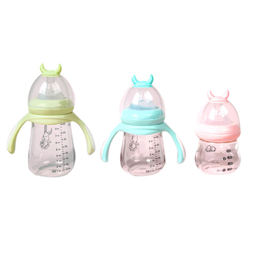 Customized newborn baby high borosilicate glass bottle with handle, explosion-proof and flatulence baby wide diameter bottle