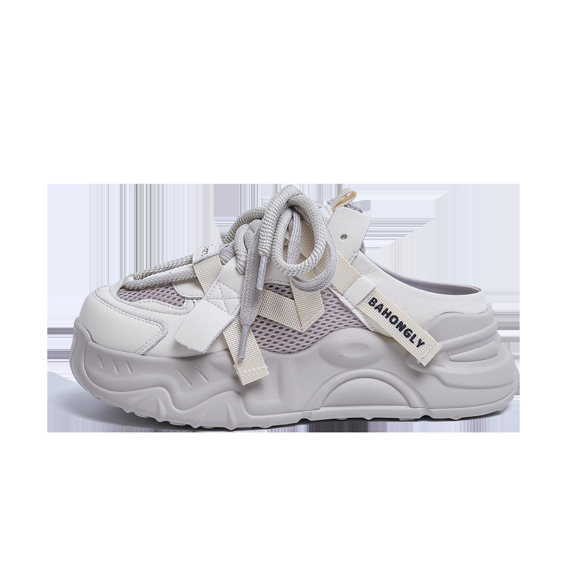 Baotou mitad zapatillas de mujer primavera y verano 2025 nueva red transpirable perezosas explosión de zapatos casuales de suela gruesa