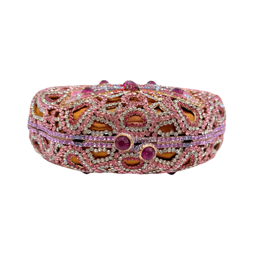 Túi clutch nữ cầm tay đính pha lê hình bướm thủ công dự tiệc — Màu hồng vàng kim, Màu tím hồng, Màu hồng, Màu bạc chi tiết 3