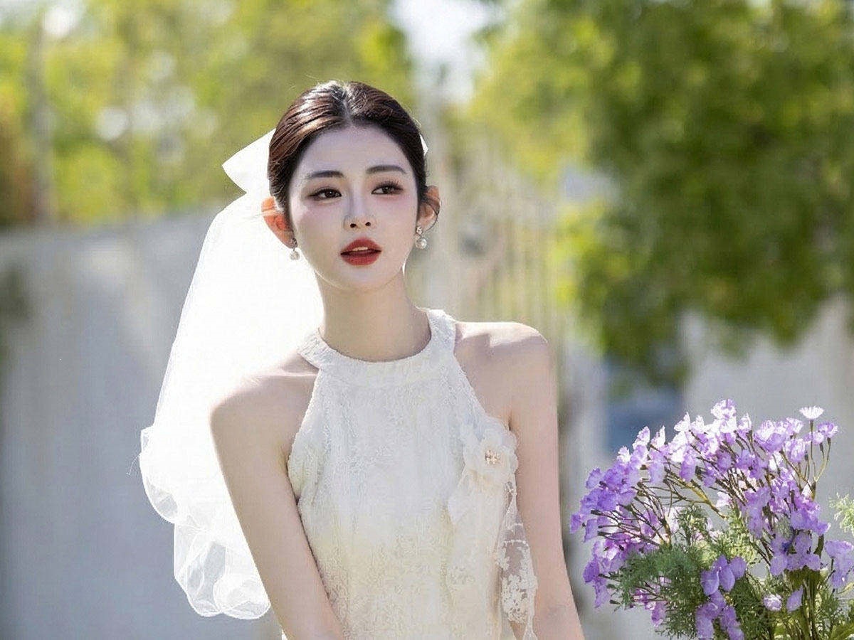 Đầm trắng dáng suông midi cổ yếm tay không – váy cưới đơn giản đi đăng ký kết hôn mùa hè — Trắng chi tiết 3