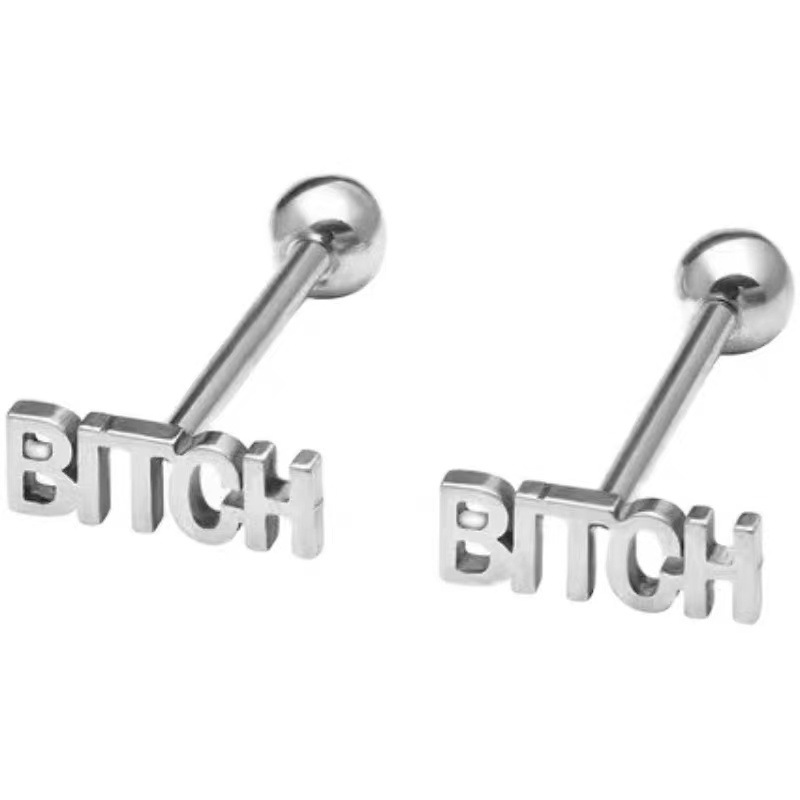 Silver pointed spike labret stud material detail