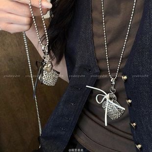silver Woven Love Ribbon Bag Necklace Women's South Korea Long Distinctive Niche Crossbody Sweater Chain Accessories