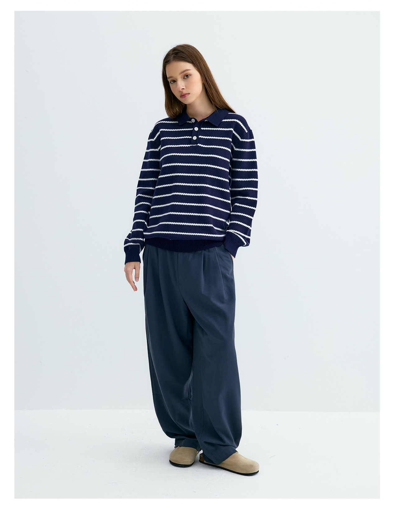 UNF Striped 300g Loose Polo Sweater