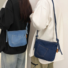 復古牛仔布小挎包女文藝風單肩手機包學生潮牌休閒斜挎包運動小包
