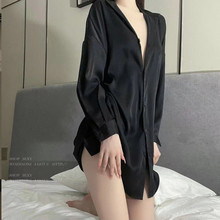 衬衫睡衣女夏薄款纯欲男友风雪纺睡裙高级感白色长袖春秋款家居服