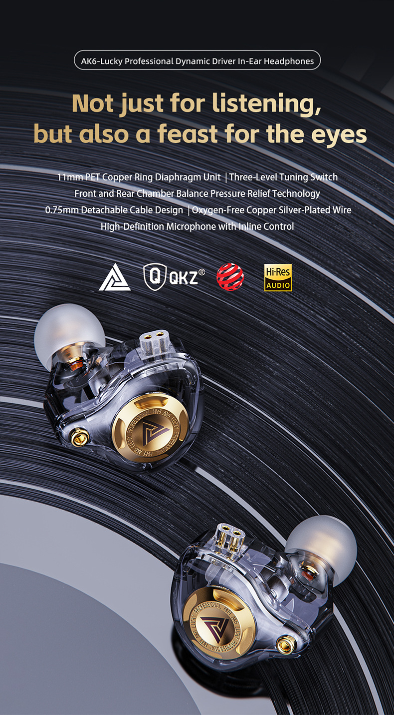 QKZ AK6 Glückliche Heavy Bass HIFI Kopfhörer Abnehmbare Kopfhörer Drei-Geschwindigkeit Einstellung Mobiltelefon Sport Kopfhörer