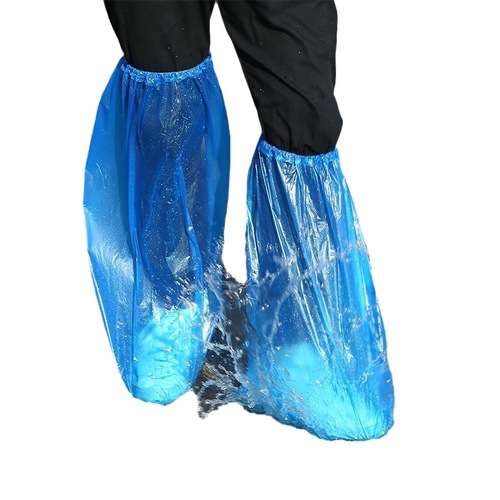 加厚加长款一次性雨鞋套防雨防尘高筒长筒靴套pe塑料养殖场脚套