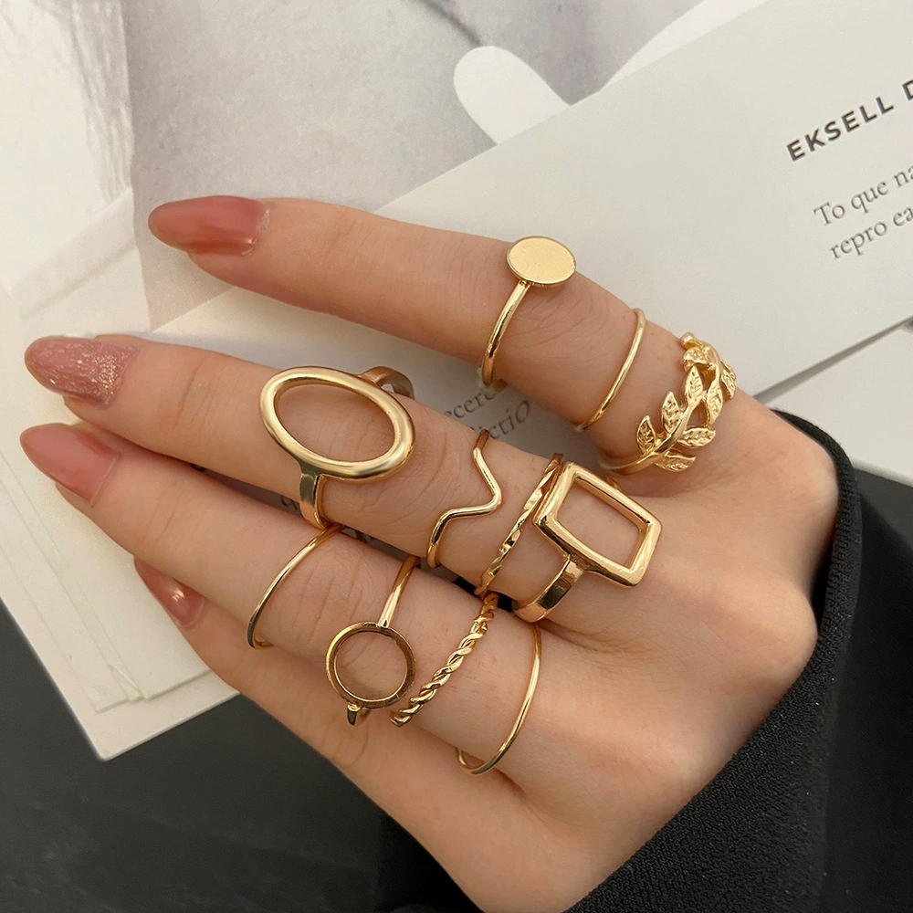 Ring multi-joint set, European style, metal adjustable stackable rings, assorted designs