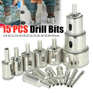15-Piece Diamond Hole Saw Drill Bit Set Cutting Tool 6-50mm Tile Marble Glass Hole Opener