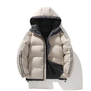Customized Logo Winter Trendy Brand Stripesd Hooded Jacket for Men and Women Couples Outdoor Sports Jacket Warm Cotton Outwear Black