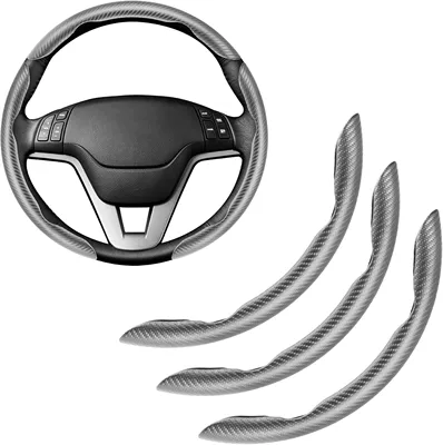 Wheel Cover, Segmented Anti-Slip Carbon: Steering wheel cover - fiber-gray-pack-of-3-38cm-round