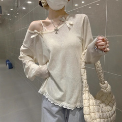 2086fs薄い日焼け止め長袖tシャツ女性斜め肩蝶結び日焼け止めブラウス