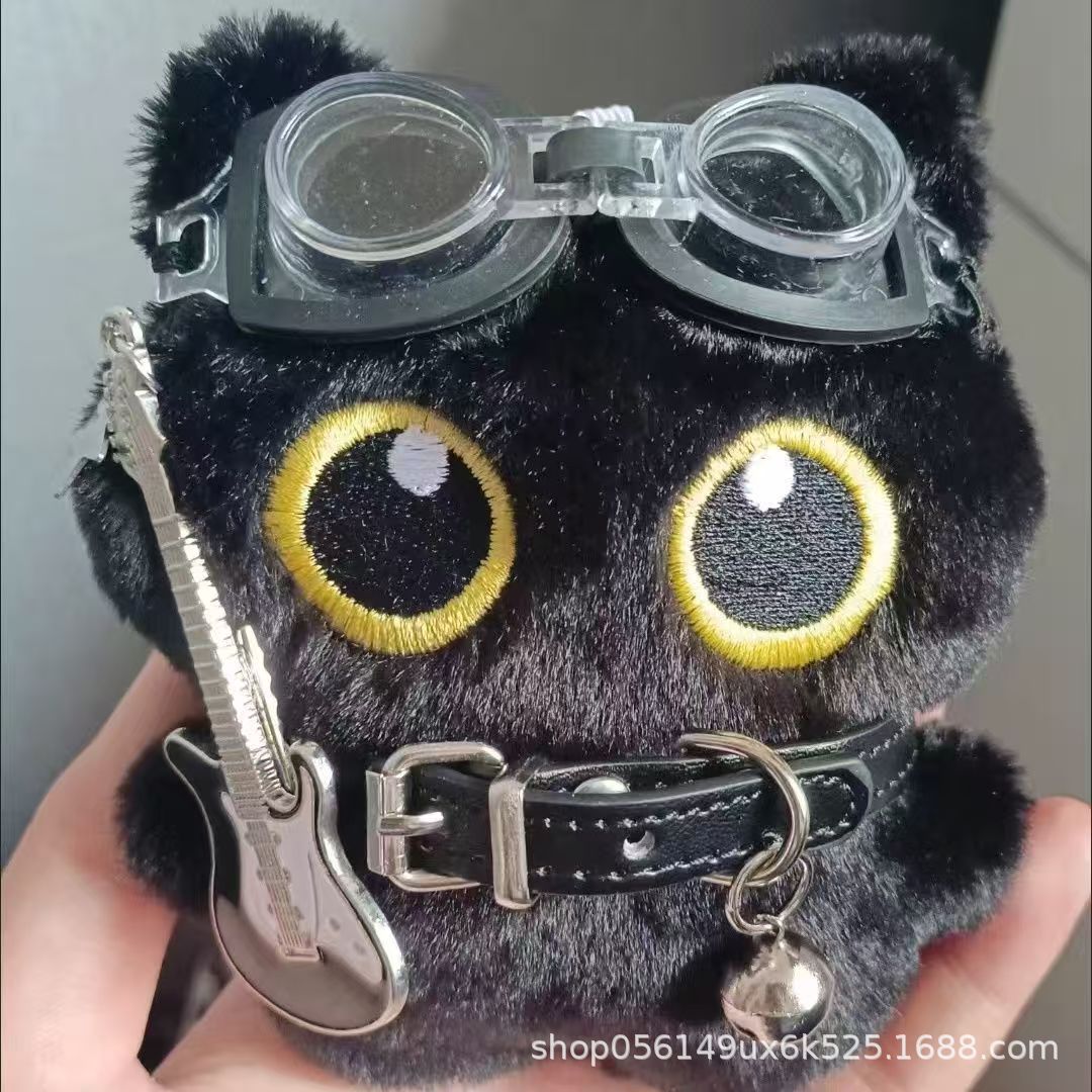 Lindo punk pequeño gato negro muñeca colgante collar de rock guitarra accesorios de peluche regalos de cumpleaños navideños