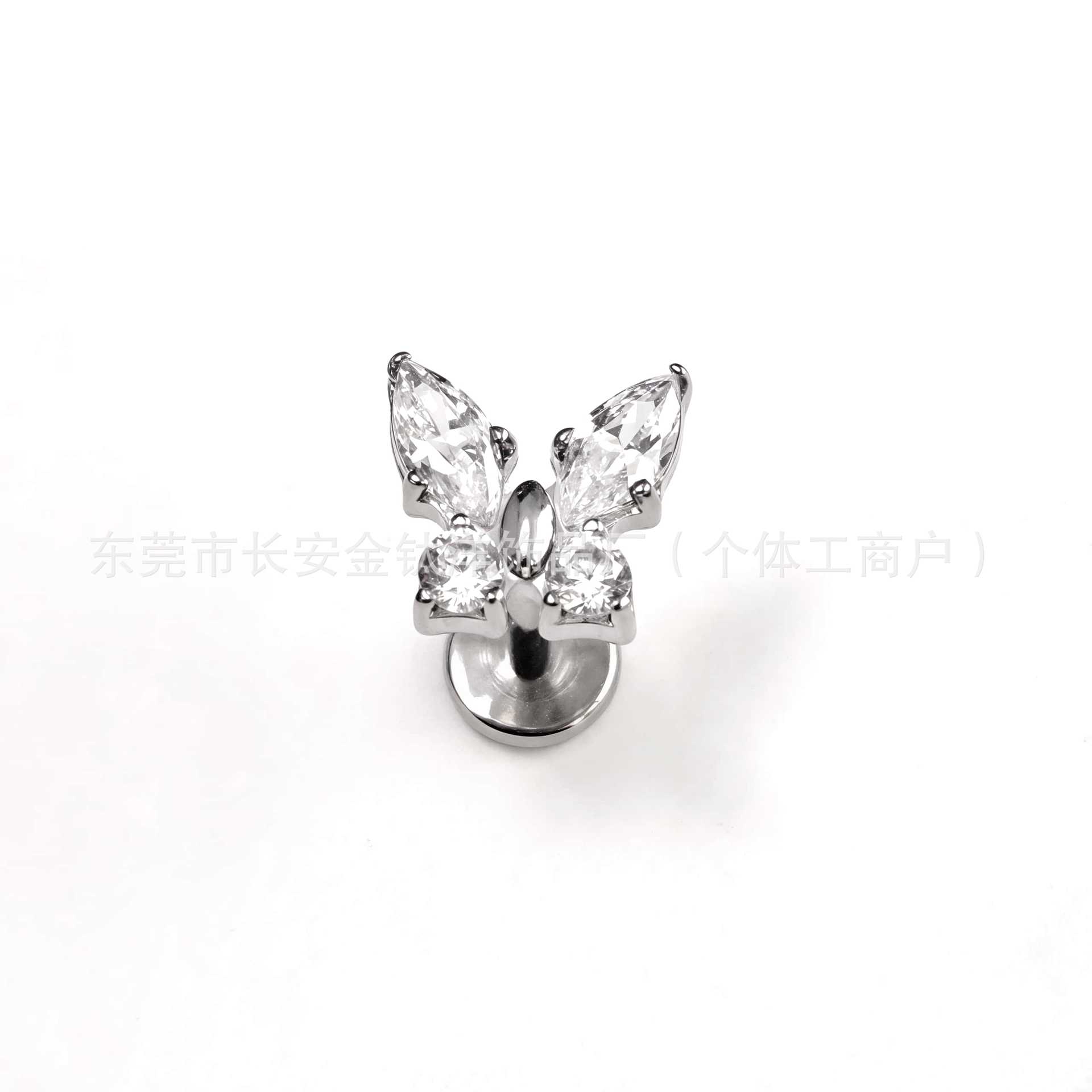 Titanium Internal Thread Butterfly Zircon Lip Nail Earrings - 1.2x12mm G23 Alloy Piercing Jewelry detail image 7