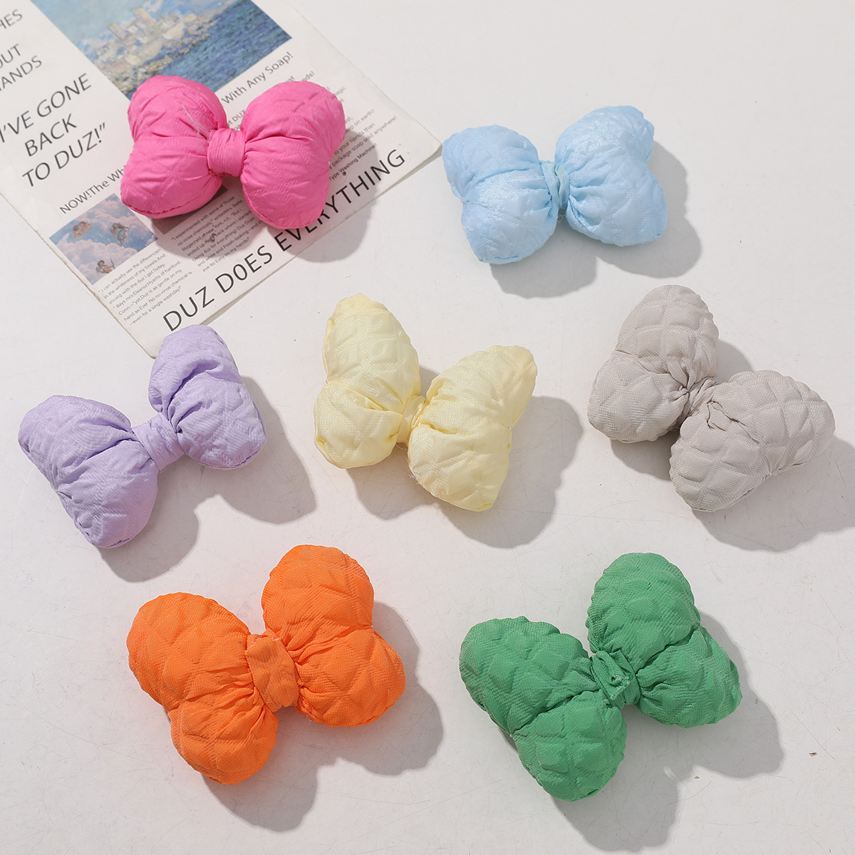彩色充棉華夫格立體布藝蝴蝶結DIY手工玩偶服裝輔料帽子胸針配件