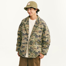 潮牌西装复古迷彩印花羽绒服时尚情侣款羽绒服超大宽松男式羽绒服