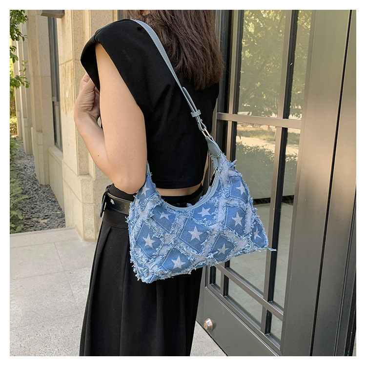 Women's Small Denim Star Streetwear Zipper Underarm Bag display picture 10