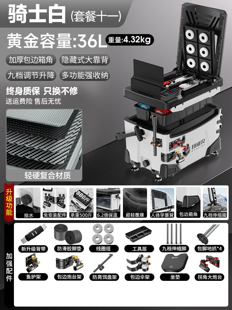 Caja de pesca completa nueva caja de pesca multifuncional ultra ligera de 36 litros, caja de pesca especial de pesca de Taiwán, caja de pesca salvaje, equipo de pesca.