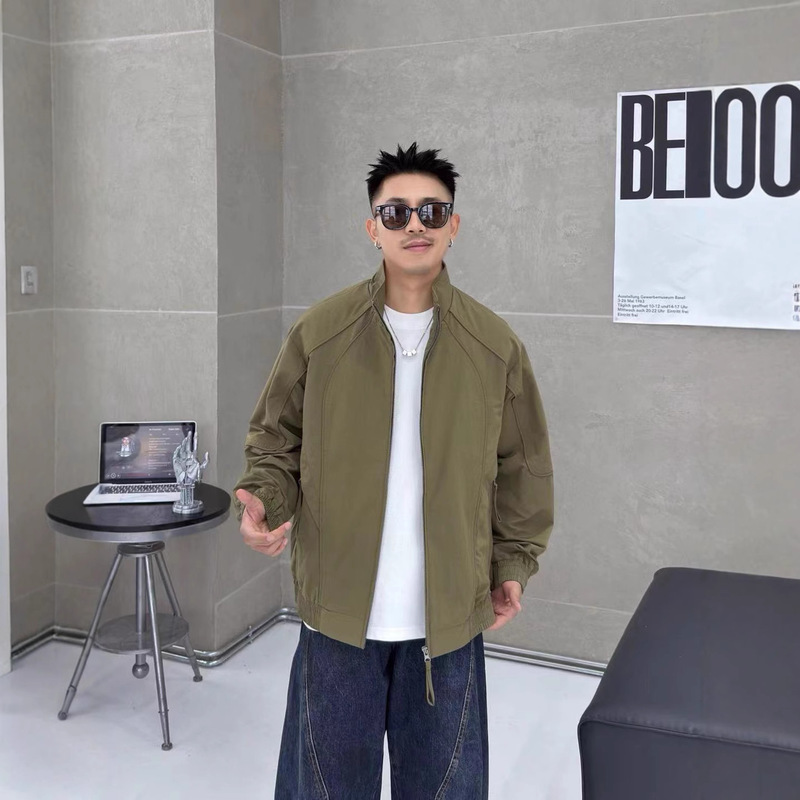 High-End American-Style Bone Design Stand Collar Jacket for Men, New Autumn Trendy Brand Commuter Solid Color Loose Versatile Coat