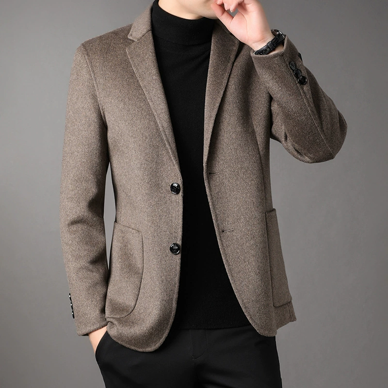 Short woolen demi-season double-sided coat, jacket