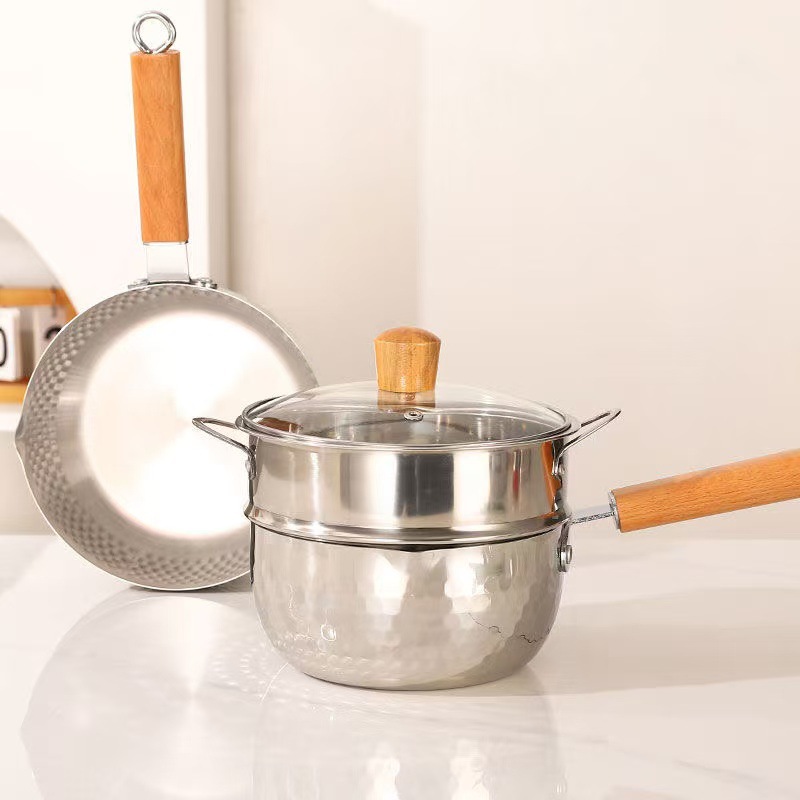 Smokeless Japanese-Style Stainless Steel Yukihira Pot Small Milk Pot Baby Food Supplement Pot Non-Stick Pot Noodle Soup Pot Induction Cooker Small Pot