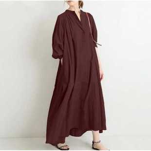 In Stock Loose Large Size Shirt Dress over the Knee Long Cardigan Cotton and Linen Bottoming Shirt Elegant Long Sleeve Women