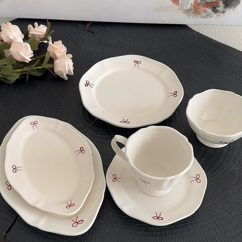 Japanese high quality afternoon tea, ceramic tableware with bow