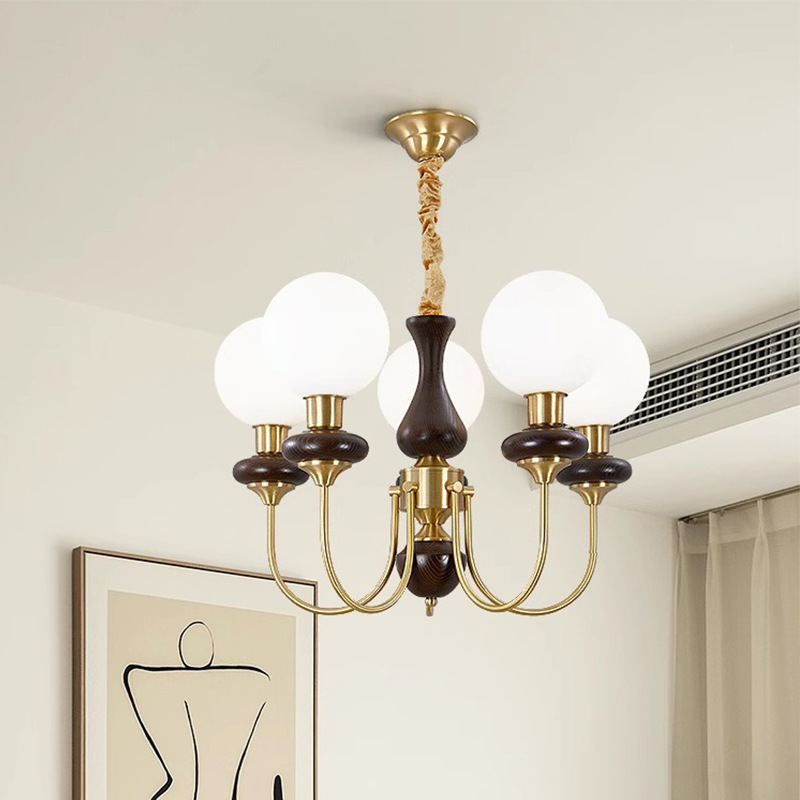 French Vintage Full Copper Living Room Lamp, Modern Medieval Magic Bean Solid Wood Pendant Lamp, Full Spectrum Bedroom Restaurant Zhongshan Lighting