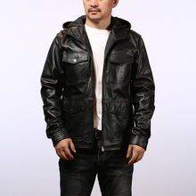 AVFLY连帽真皮皮衣男厂家直供春秋休闲M65牛皮夹克外套