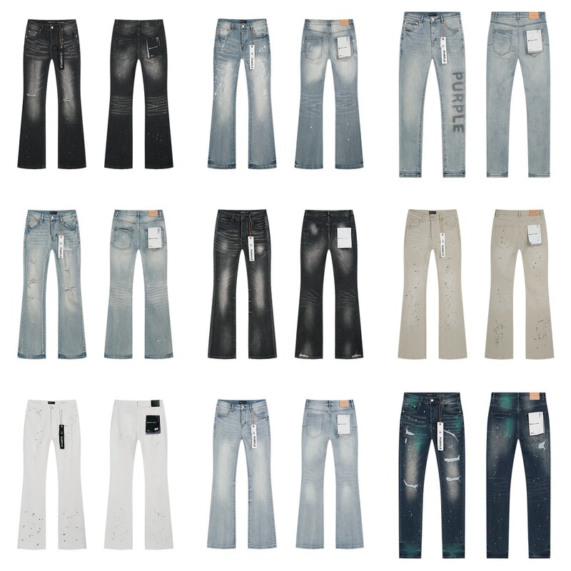 American Trendy Brand Pur New Ple Retro Splash-Ink Print Ripped Casual Men's Jeans Flared Skinny Pants American Trendy Brand Pur New Ple Retro Splash-Ink Print Ripped Casual Men's Jeans Flared Skinny Pants