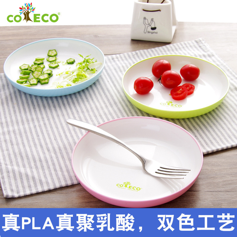 Corn PLA Children's Dinner Plate Two-color Heat Insulated Disc Western Food Plate Corn Starch Biodegradable Creative Dinner Plate