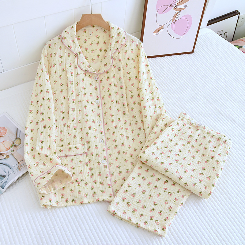 코튼 크레이프 옷깃 레드 더블 로즈 감금 의류 세트