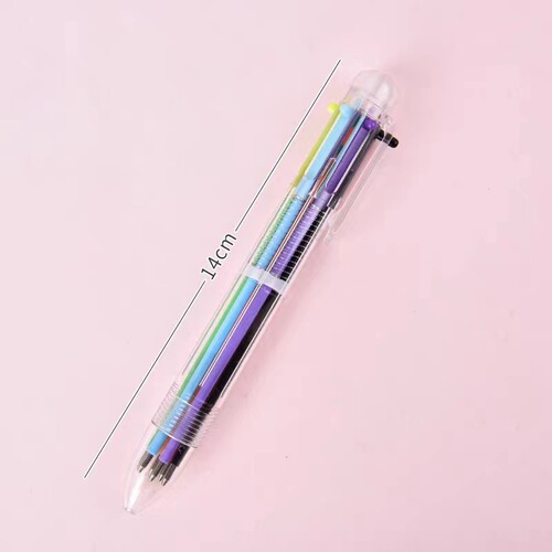 Creative transparent 6-color ballpoint pen, cute cartoon multi-color pen, multi-function press color oil-based pen wholesale