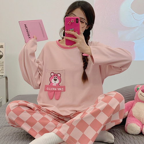 2023 spring, autumn and winter new pajamas for women, long-sleeved trousers suit, cute and sweet girl, large size, can be worn outside home clothes