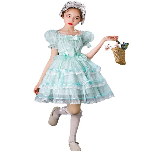 mint pink jazz dance princess Lolita dresses of the girls children princess skirt flower girl dress children stage performance show outfits for baby