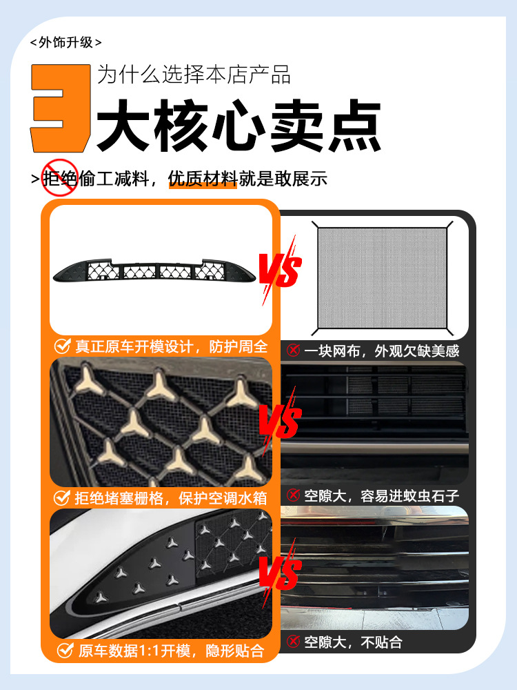 Suitable for Mercedes-Benz C-Class C260l anti-insect net, car Babos starry sky center grille dust cover modification accessories